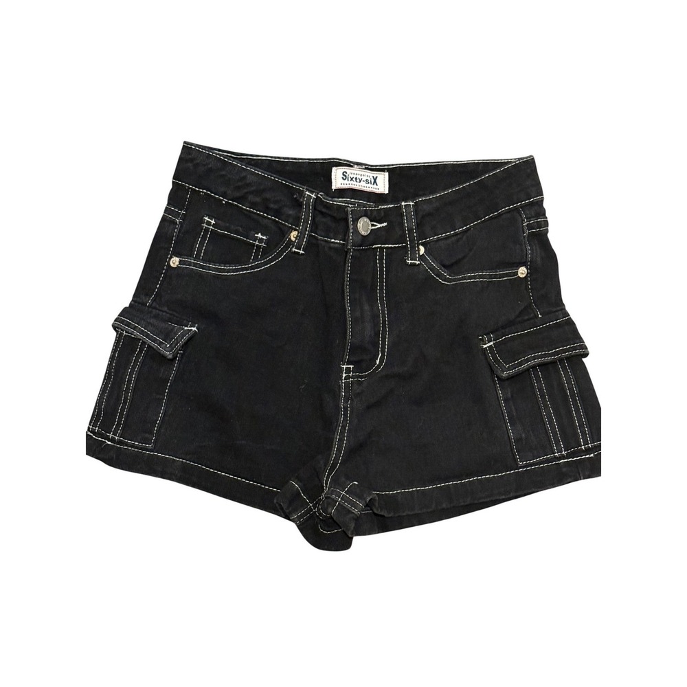 Sixty-six‎ Los Angeles Black Contrast Stitch Cargo Denim Shorts Womens Size 5